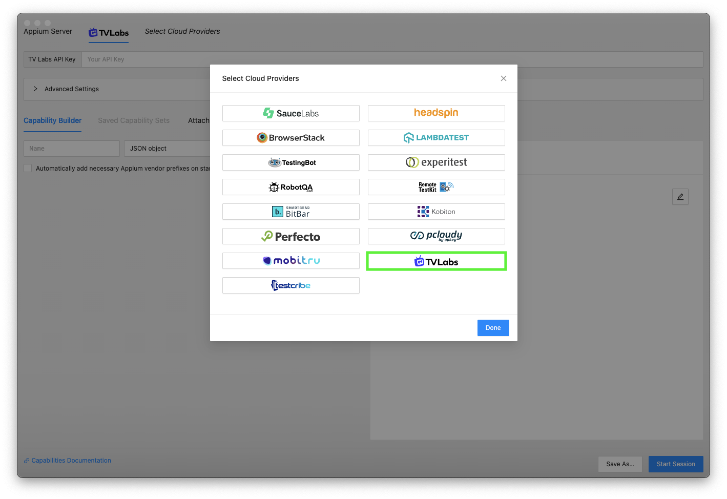 Appium Inspector Providers List